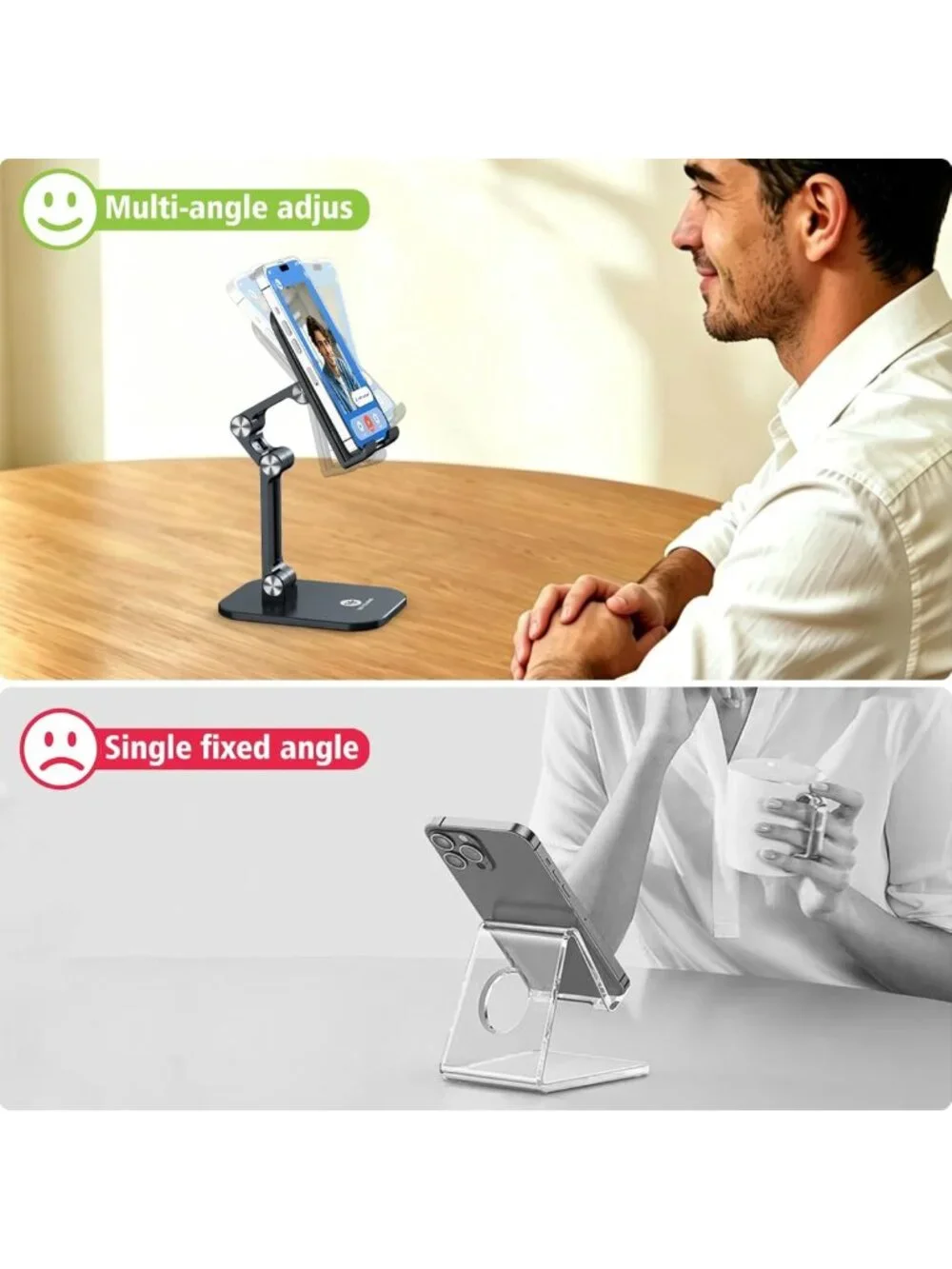 Foldable Adjustable Phone Stand Holder for Desk - Cell Phone Accessory, Black